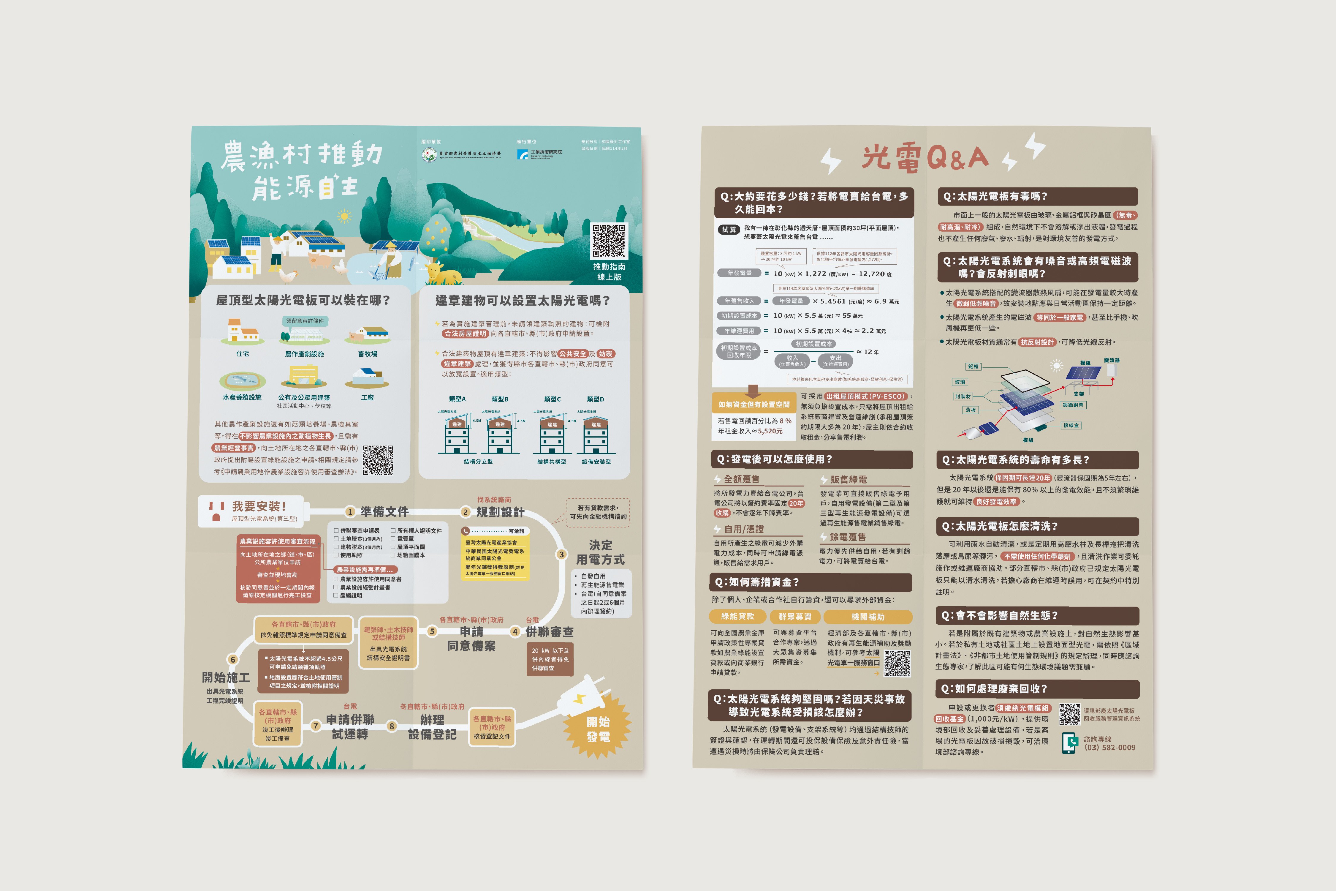 指南封底附加「太陽光電常見Q&A及申設流程圖解」精華版摺頁。